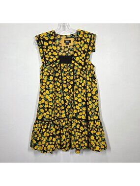 Anthropologie Maeve Dress XS Yellow Floral Collared Poplin Swing Cottagecore